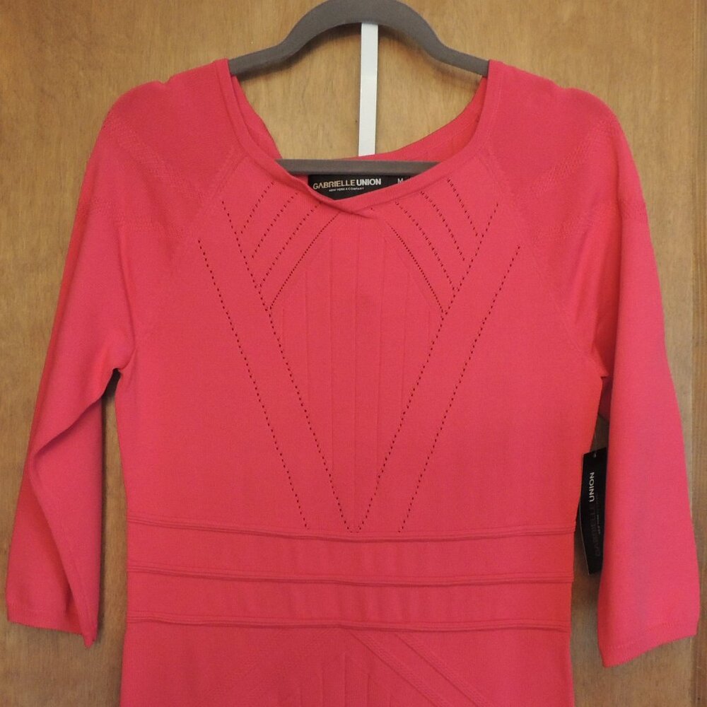 Gabrielle Union Textured Knit Midi Dress – Pink 3/4 Sleeve Bodycon, Size M